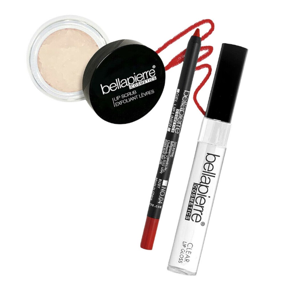 bellapierre Lip Kit 3-Piece Set - Lip Scrub, Gel Lip Liner & Clear Lip Gloss